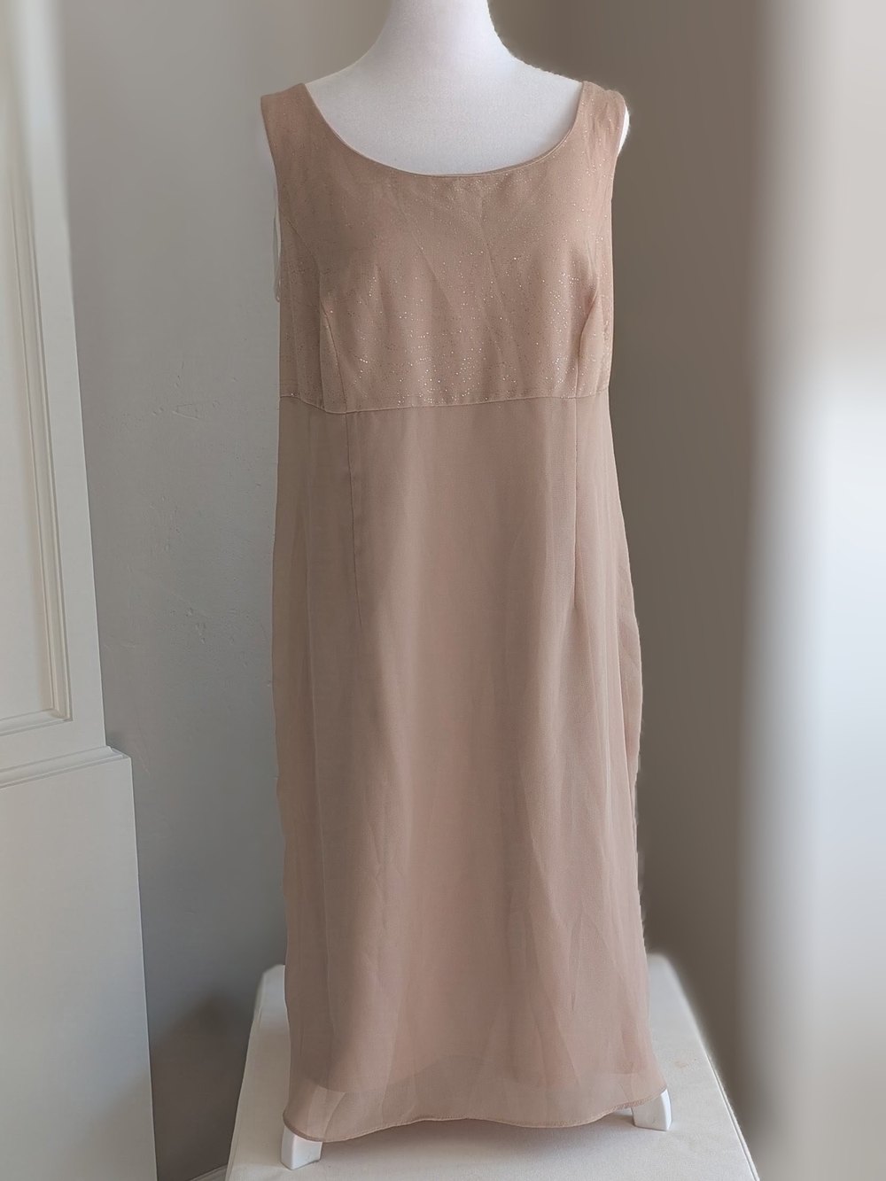 Dana Kay Sleeveless Beige Midi Dress with Subtle Sparkle-Size 14W